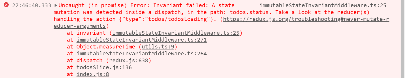 Error del middleware de comprobación de inmutabilidad