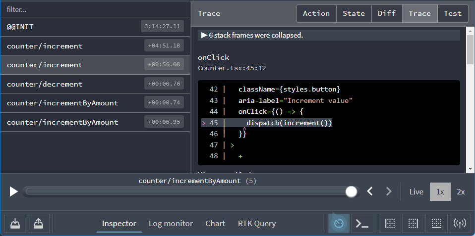 Redux DevTools: трассировка стека экшенов